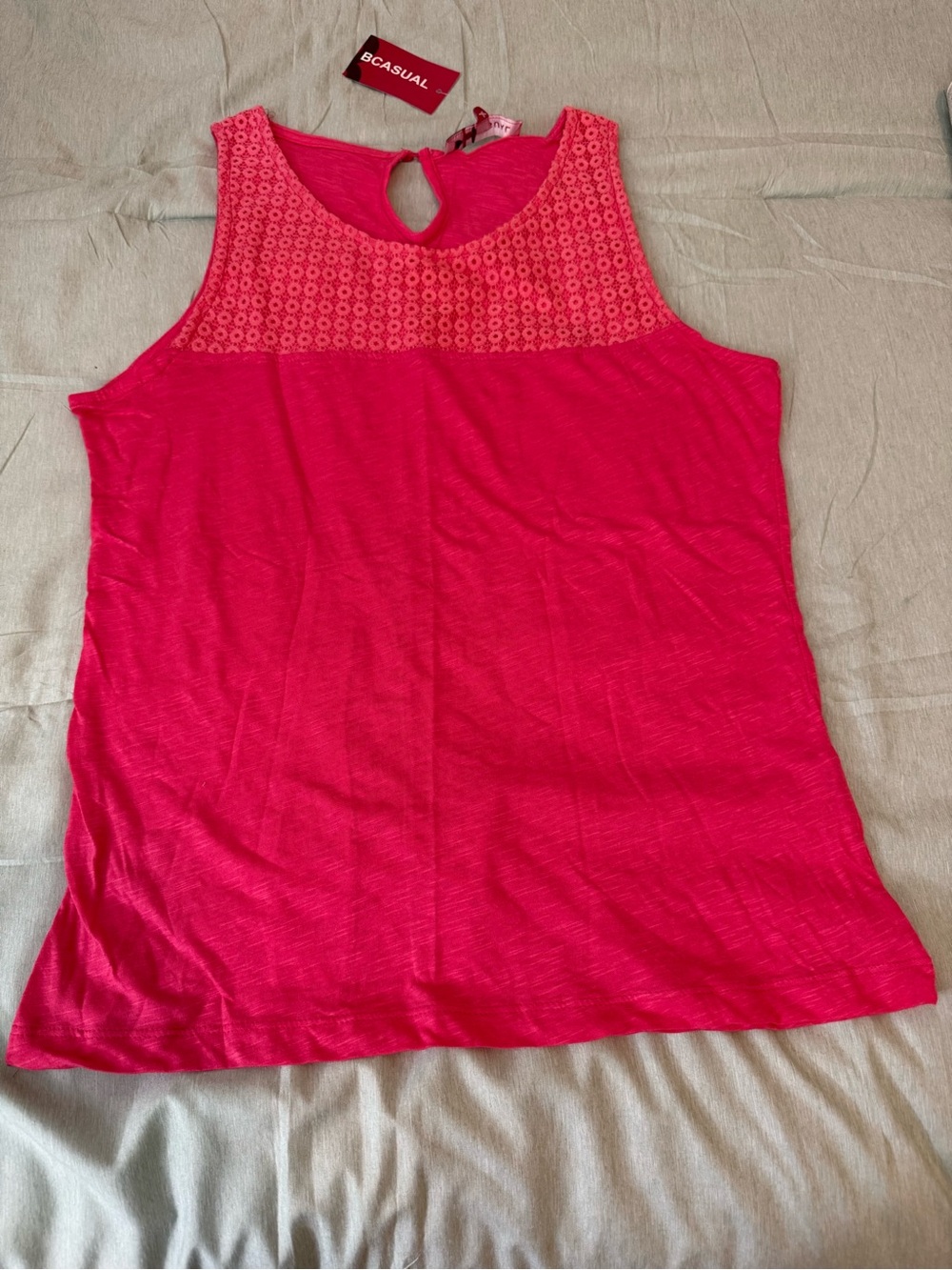 BCasual Pink Crochet Yoke Tank Top